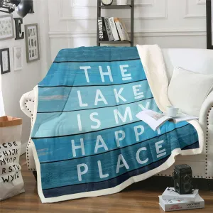 Lake Fleece Blanket Blue Lake Life Decor Fuzzy Blanket Twin Size, Nautical Ocean Theme Throw Blanket For Kids Men Women Lake House Coastal Beach Patchwork Sherpa Blanket For Bedroom Living Rooms