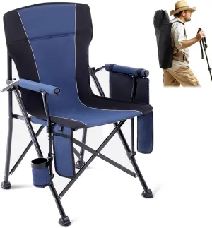 Lamberia Camping Chairs, Portable Heated Folding Chairs for Outdoor Sports, Heavy Duty Lawn Chairs for Adults Support 400lbs, Heated Camp Chair with Cup Holder,Navy Blue(2 Battery Pack Required)