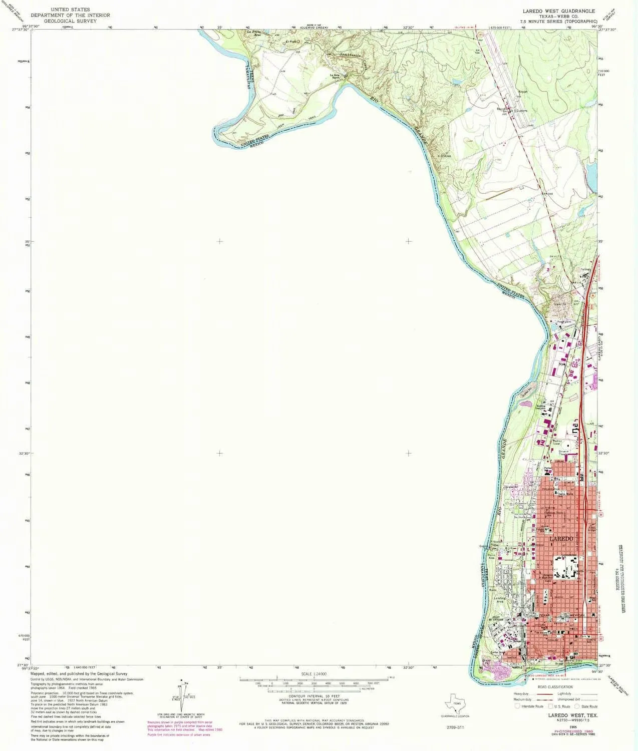Laredo West TX topo map, 1:24000 Scale, 7.5 X 7.5 Minute, Historical, 1965, Updated 1984, 26.8 x 23.1 in