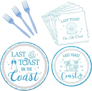 Last Toast on the Coast Bachelorette Tableware Party Decorations, 96PCS Coast Bachelorette Disposable Paper Plates and Napkins Forks Decoration for Birthday Decor, Serve 24
