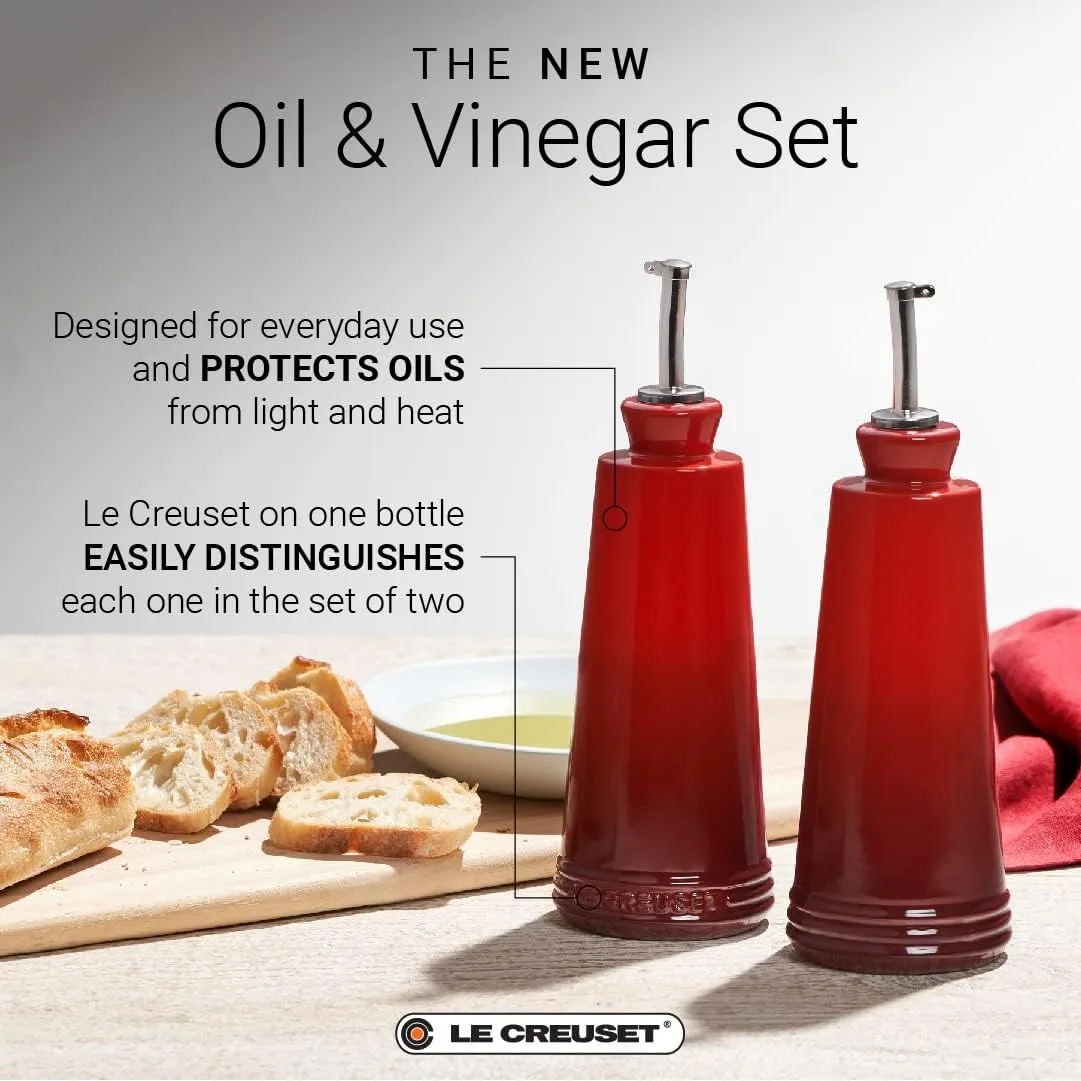 Le Creuset Signature Stoneware Oil & Vinegar set, 10 oz. each, Black Onyx