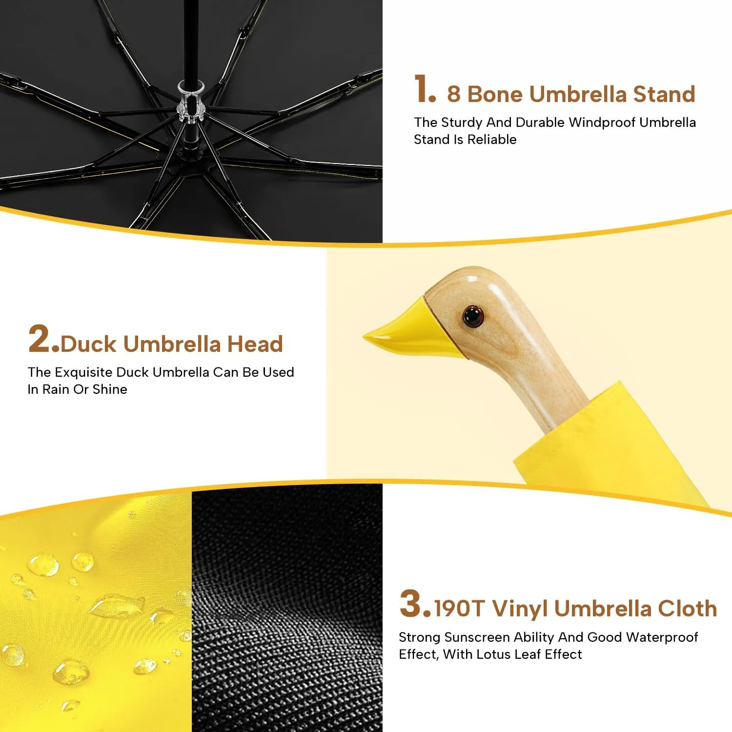 LEAGERA Compact Small Umbrellas for Rain&Sun, Cute Design Duck Head Umbrella for Girls Gifts, 8 Ribs Folding Umbrella with Wooden Handle