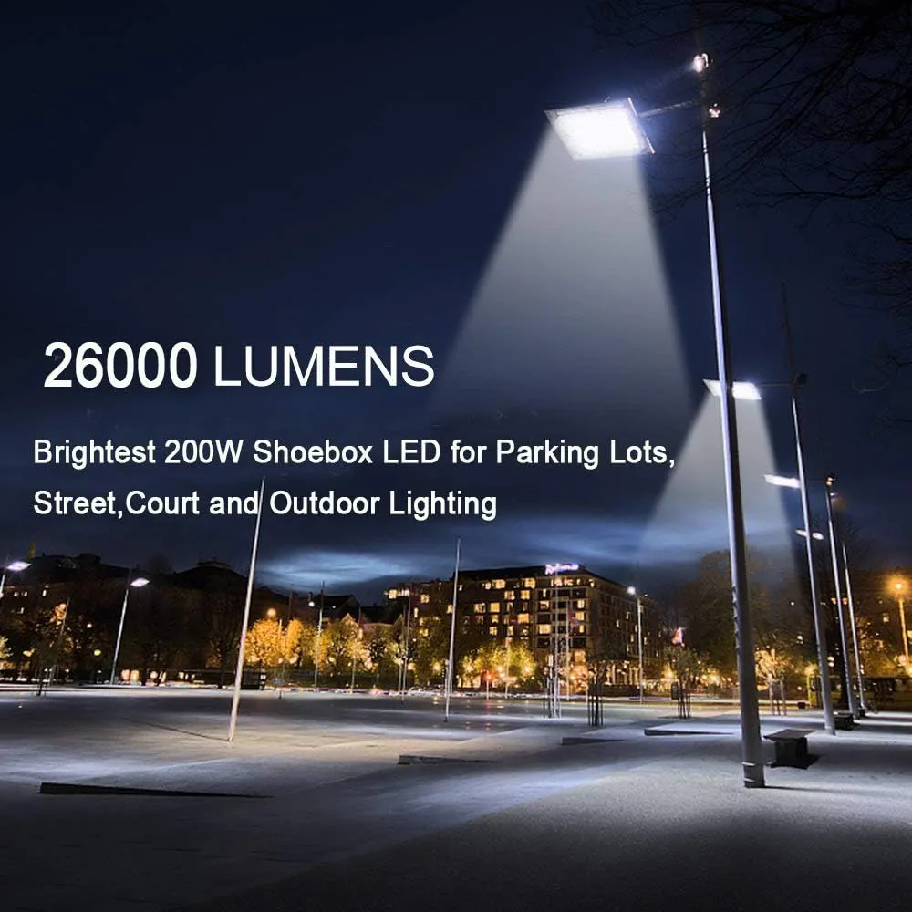LEDMO 200W LED Parking Lot Lights 5000K Street Shoebox Pole Lights Waterproof 26000LM Super Bright Dusk to Dawn Outdoor Commercial Area Flood Security Lighting Slip Fitter for Stadium Sport Garage