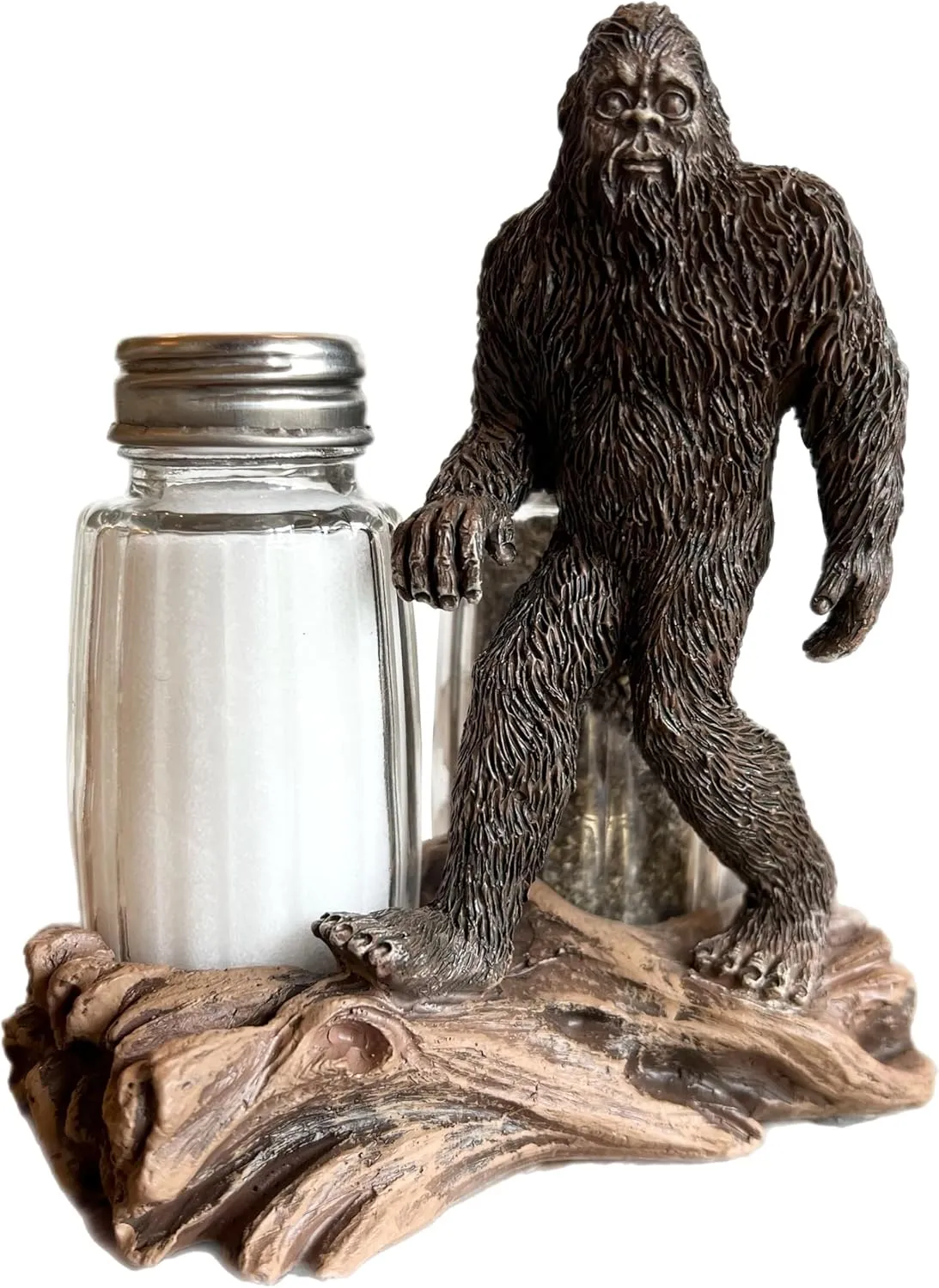 Legendary Walking Bigfoot Sasquatch Yeti Rustic Salt and Pepper Shaker Set - Glass Shakers Cabin Lodge Mountain Art Decor