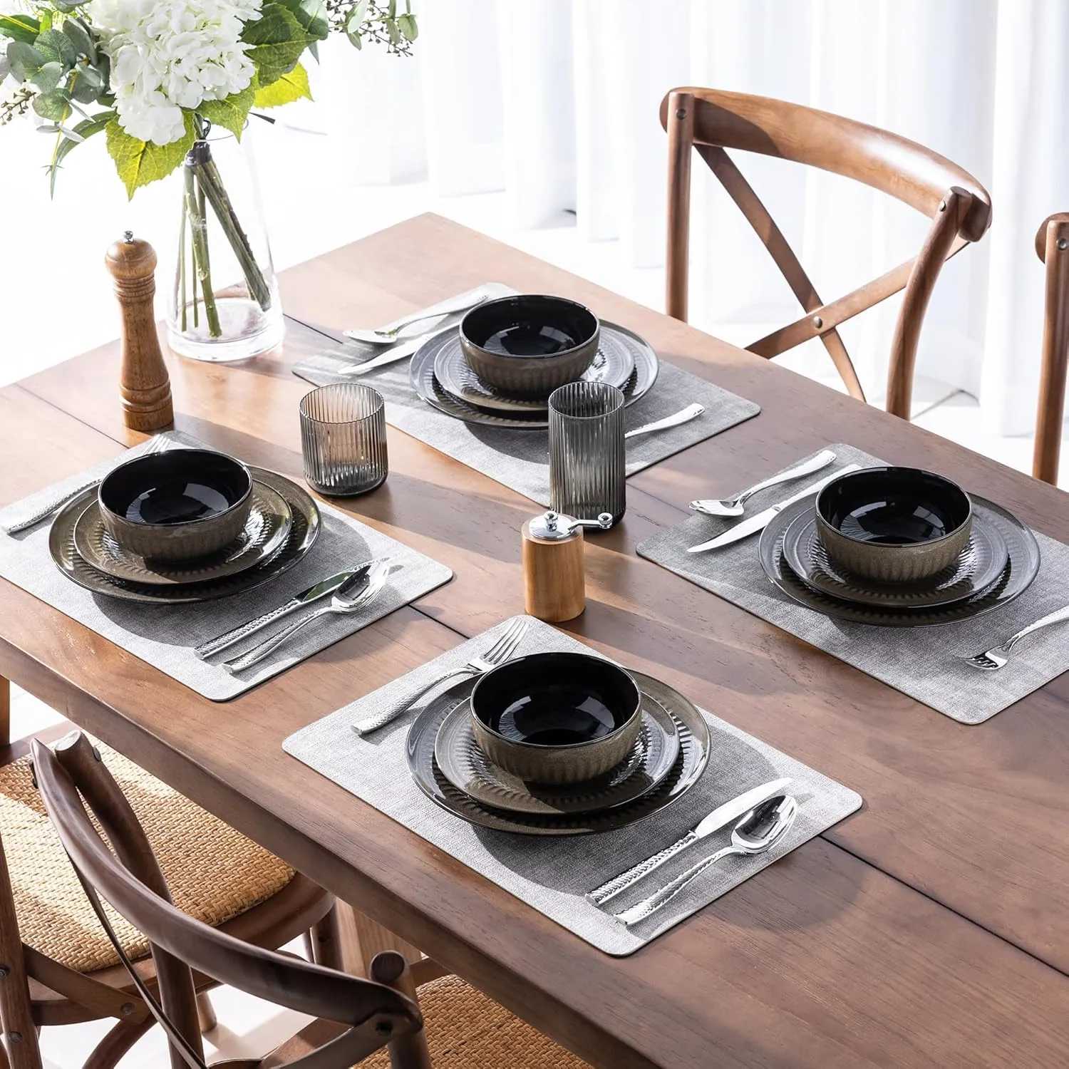 LERATIO Ceramic Dinnerware Sets,Handcraft Embossed Stoneware Plates and Bowls Sets,Highly Chip and Crack Resistant | Dishwasher & Microwave & Oven Safe Dishes set,Service for 4 (12pc)-Coffee