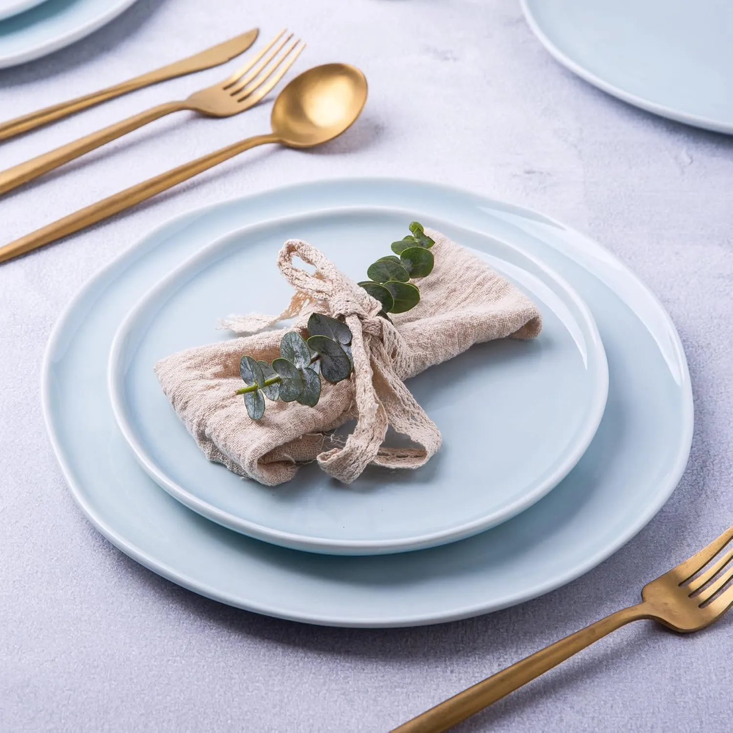 LERATIO Ceramic Plates,8.0 inch Salad Plates Set of 6,Handmade Porcelain Plates for kitchen with Wavy Edge,Microwave & Oven& Dishwashes Safe,Light weight & Scratch Resistant Dishes Light Blue