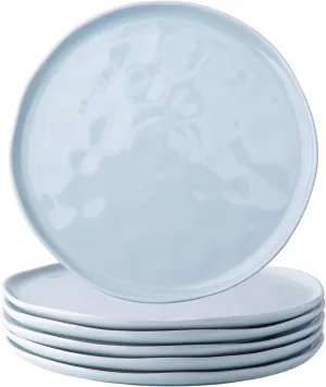 LERATIO Ceramic Plates,8.0 inch Salad Plates Set of 6,Handmade Porcelain Plates for kitchen with Wavy Edge,Microwave & Oven& Dishwashes Safe,Light weight & Scratch Resistant Dishes Light Blue
