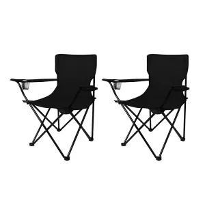 Levede 2Pcs Camping Chairs Folding Arm Black-NSW_Rural