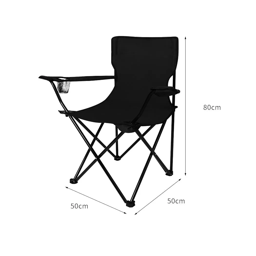 Levede 2Pcs Camping Chairs Folding Arm Black-NSW_Rural