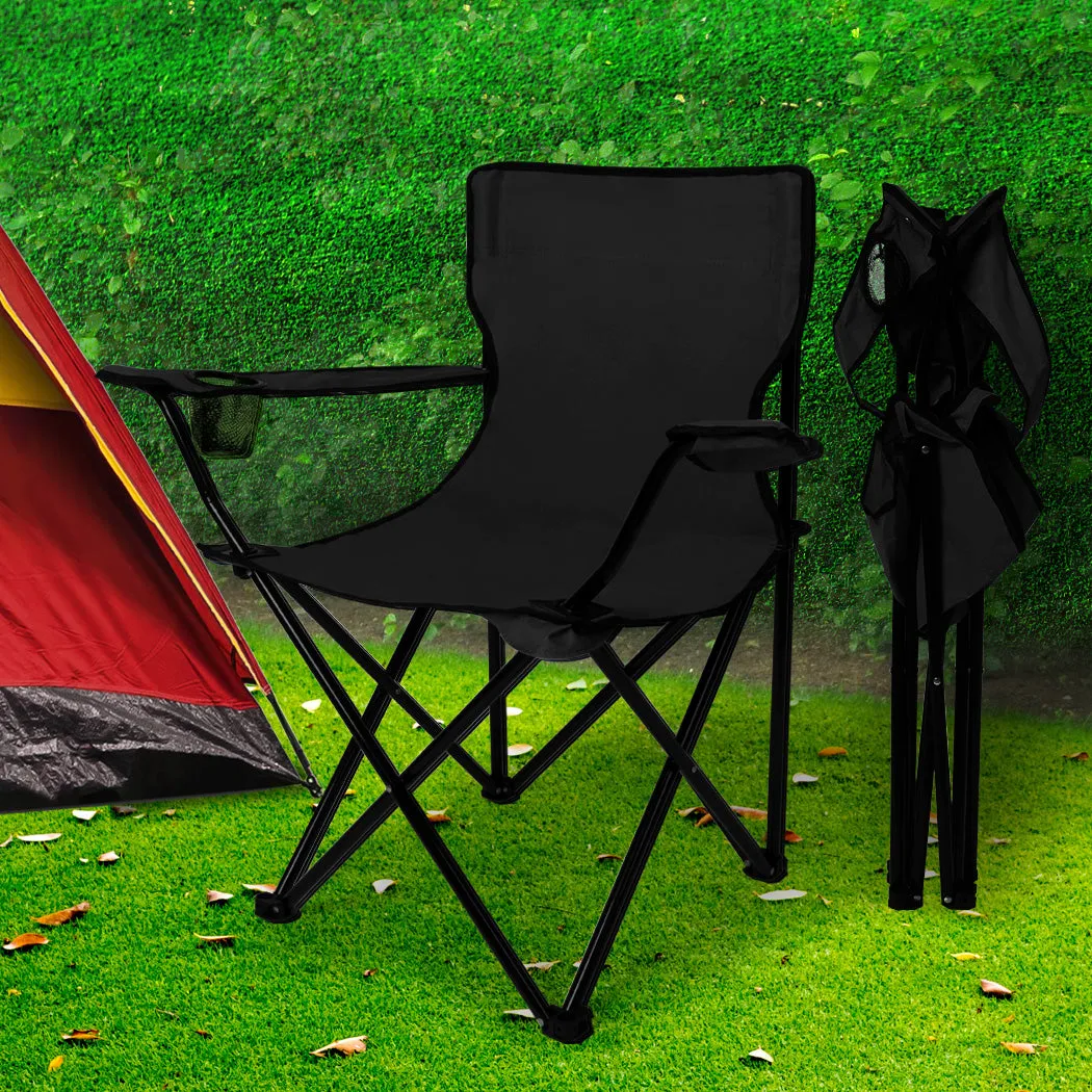 Levede 2Pcs Camping Chairs Folding Arm Black-NSW_Rural