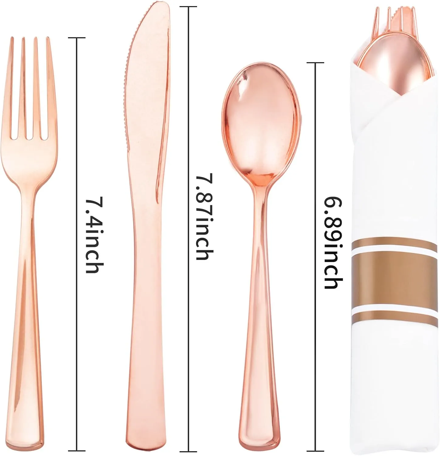 Liacere 100Pack Rose Gold Plastic Silverware - Pre Rolled Napkins with Rose Gold Cutlery - Wrapped Silverware Set Disposable100 Forks Knives Spoons Wrapped Utensils for Wedding&Easter Day&Mother's Day