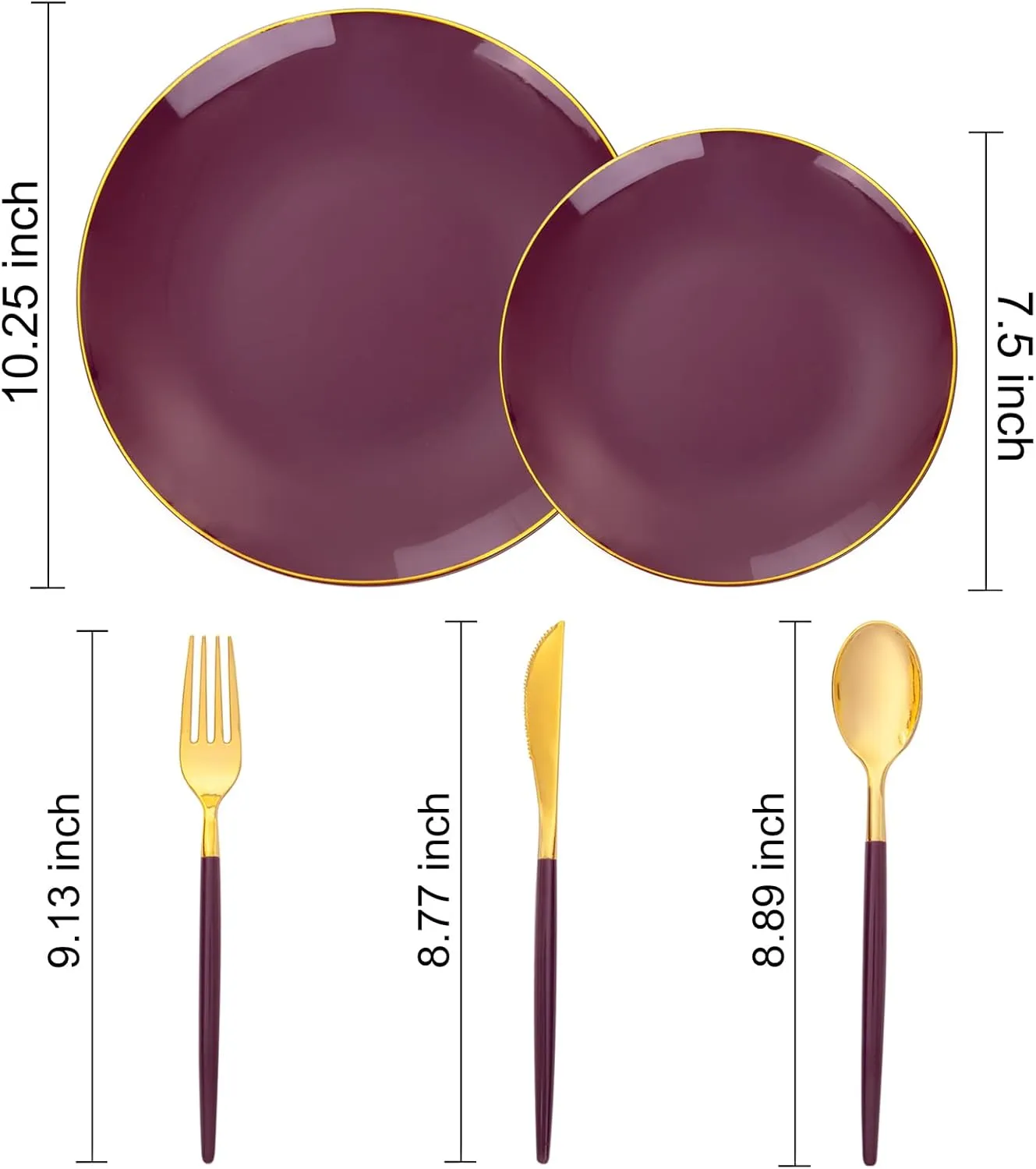 Liacere 150PCS Purple Plastic Plates - Gold Plastic Silverware with Purple Handle - Disposable Plates Include 30 Guests Plates, Forks, Spoons, Knives for Wedding&Father's Day&Independence Day