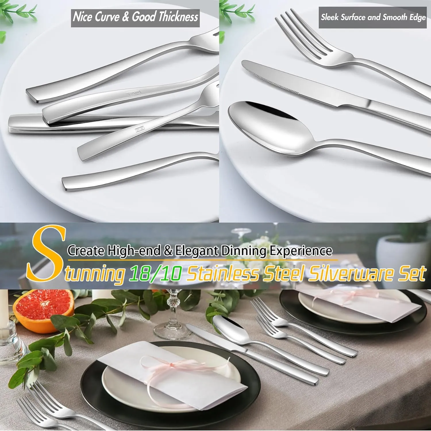 LIANYU 18/10 Stainless Steel Flatware Set for 4, 20-Piece Modern Silverware Cutlery Set, Fancy Square Eating Utensils Forks Spoons Tableware for Home Wedding Entertaining, Dishwasher Safe