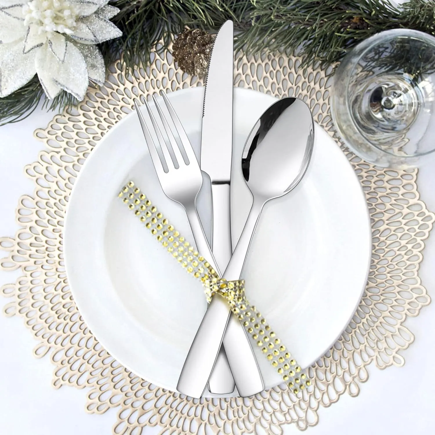 LIANYU 18/10 Stainless Steel Flatware Set for 4, 20-Piece Modern Silverware Cutlery Set, Fancy Square Eating Utensils Forks Spoons Tableware for Home Wedding Entertaining, Dishwasher Safe