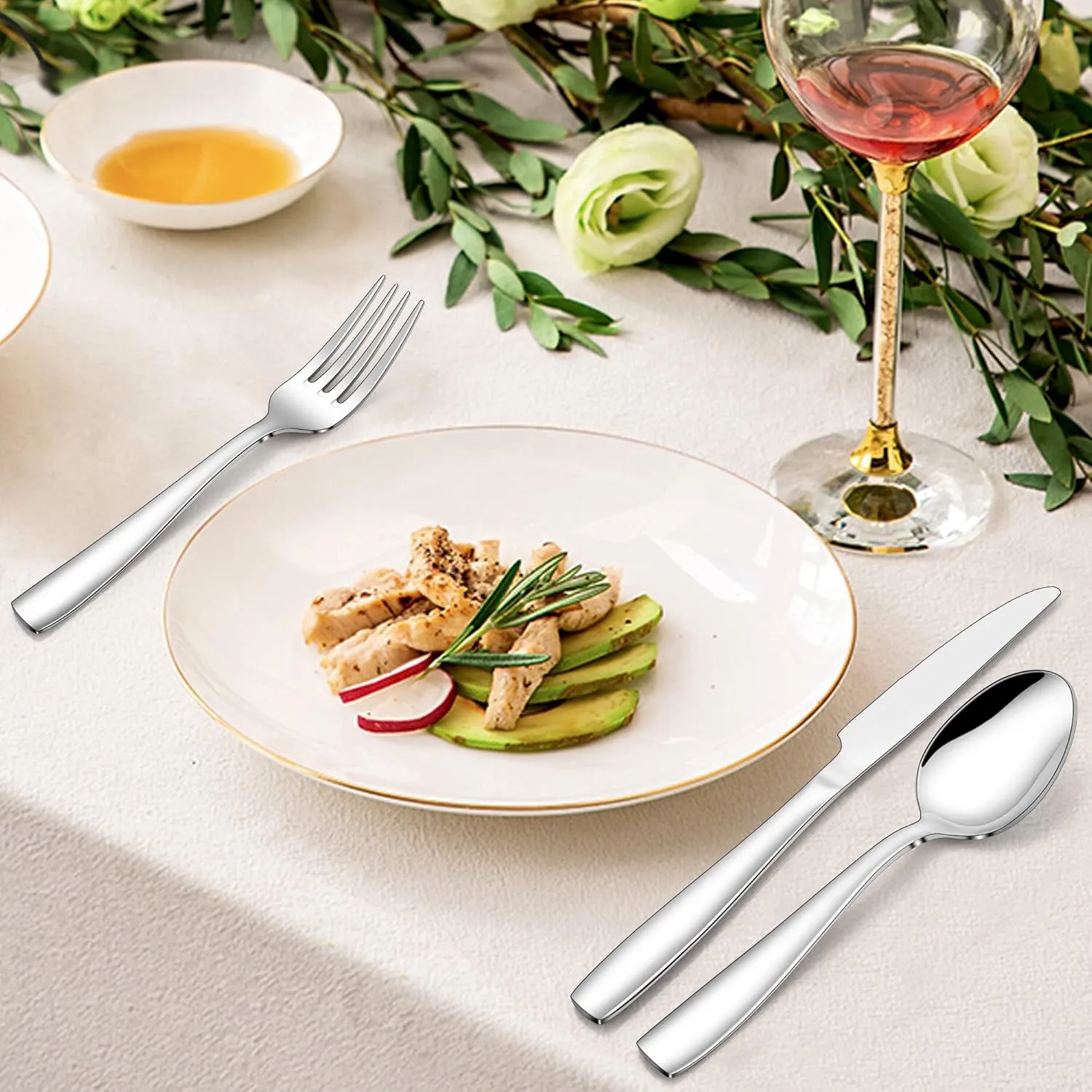 LIANYU 18/10 Stainless Steel Flatware Set for 4, 20-Piece Modern Silverware Cutlery Set, Fancy Square Eating Utensils Forks Spoons Tableware for Home Wedding Entertaining, Dishwasher Safe
