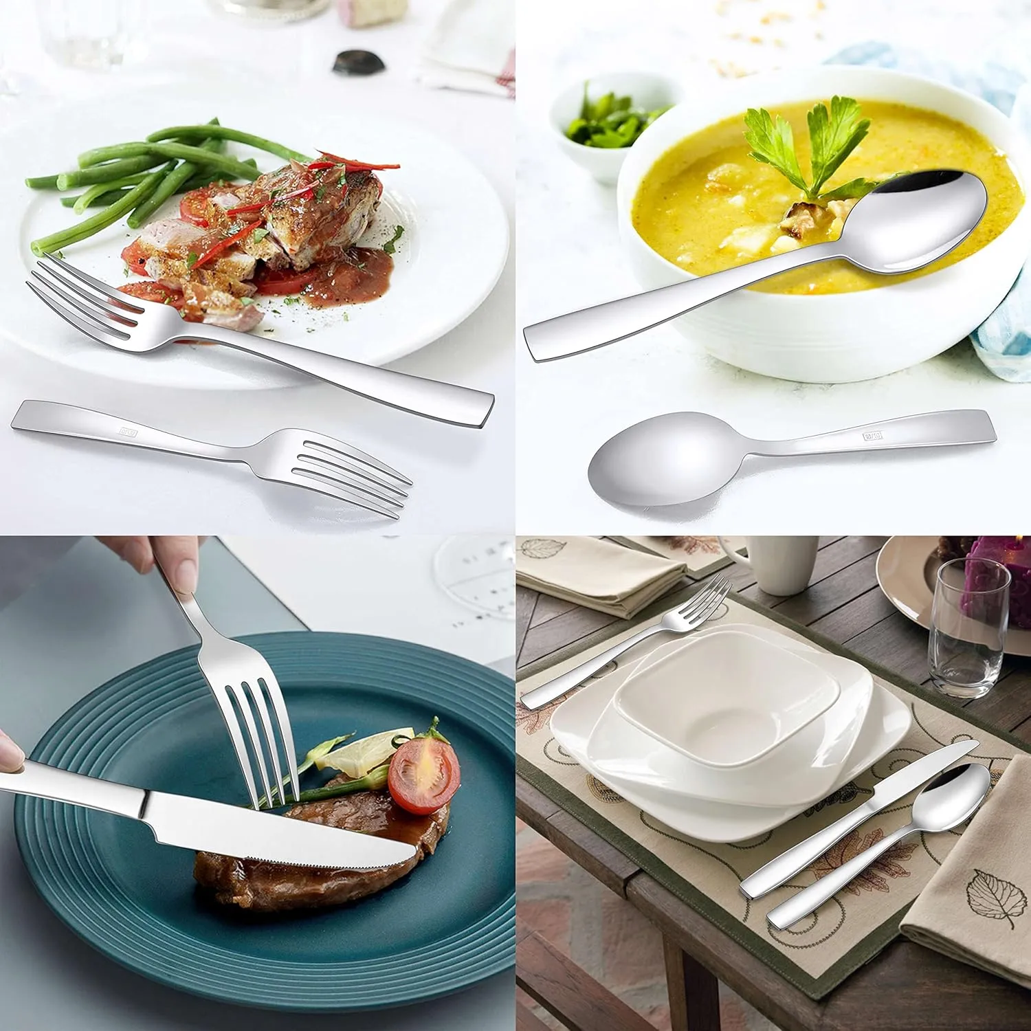 LIANYU 18/10 Stainless Steel Flatware Set for 4, 20-Piece Modern Silverware Cutlery Set, Fancy Square Eating Utensils Forks Spoons Tableware for Home Wedding Entertaining, Dishwasher Safe
