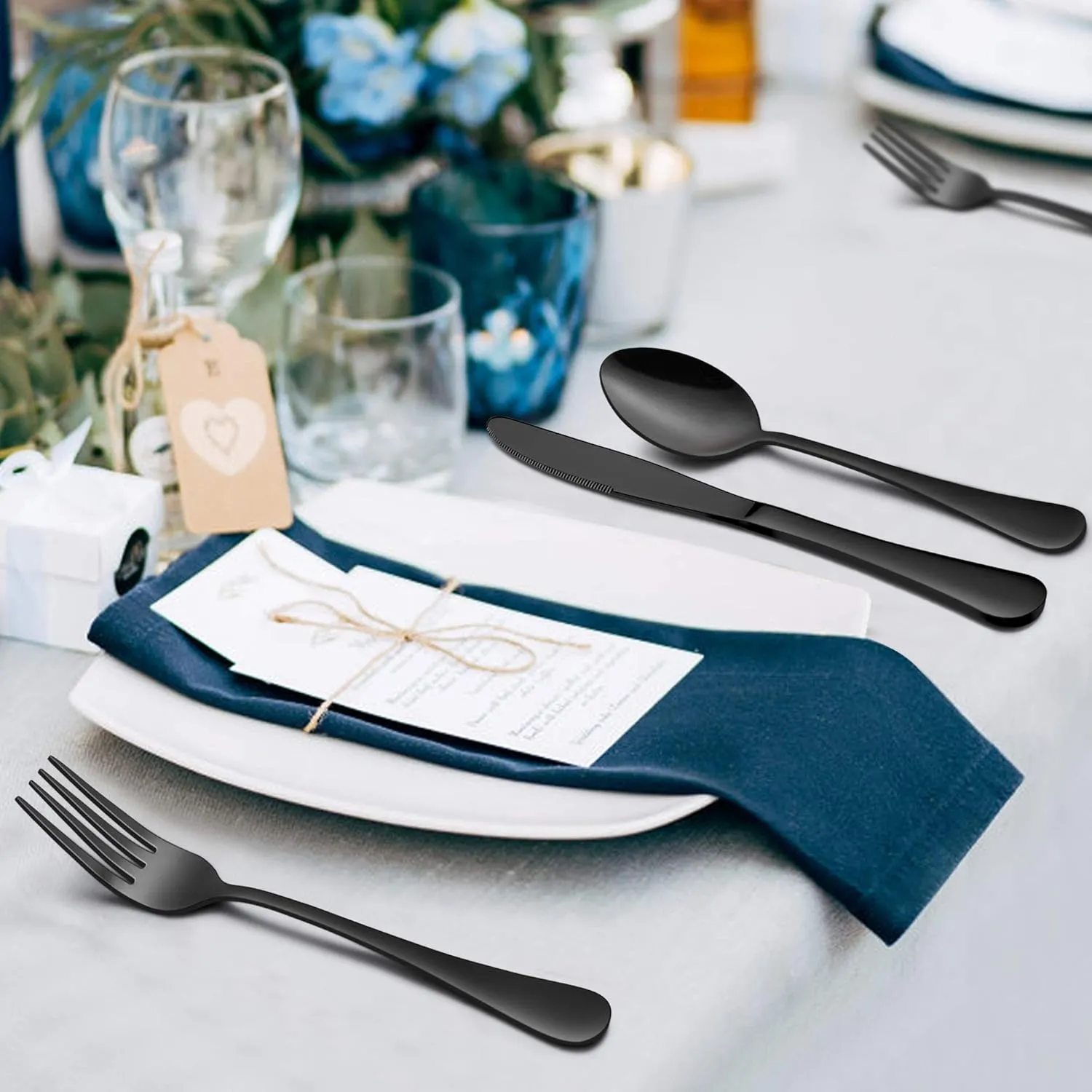 LIANYU 36-Piece Black Silverware Set with Serving Utensils, Stainless Steel Black Silverware Flatware Set for 6, Cutlery Tableware Includes Forks Spoons Knives, Mirror Polished, Dishwasher Safe