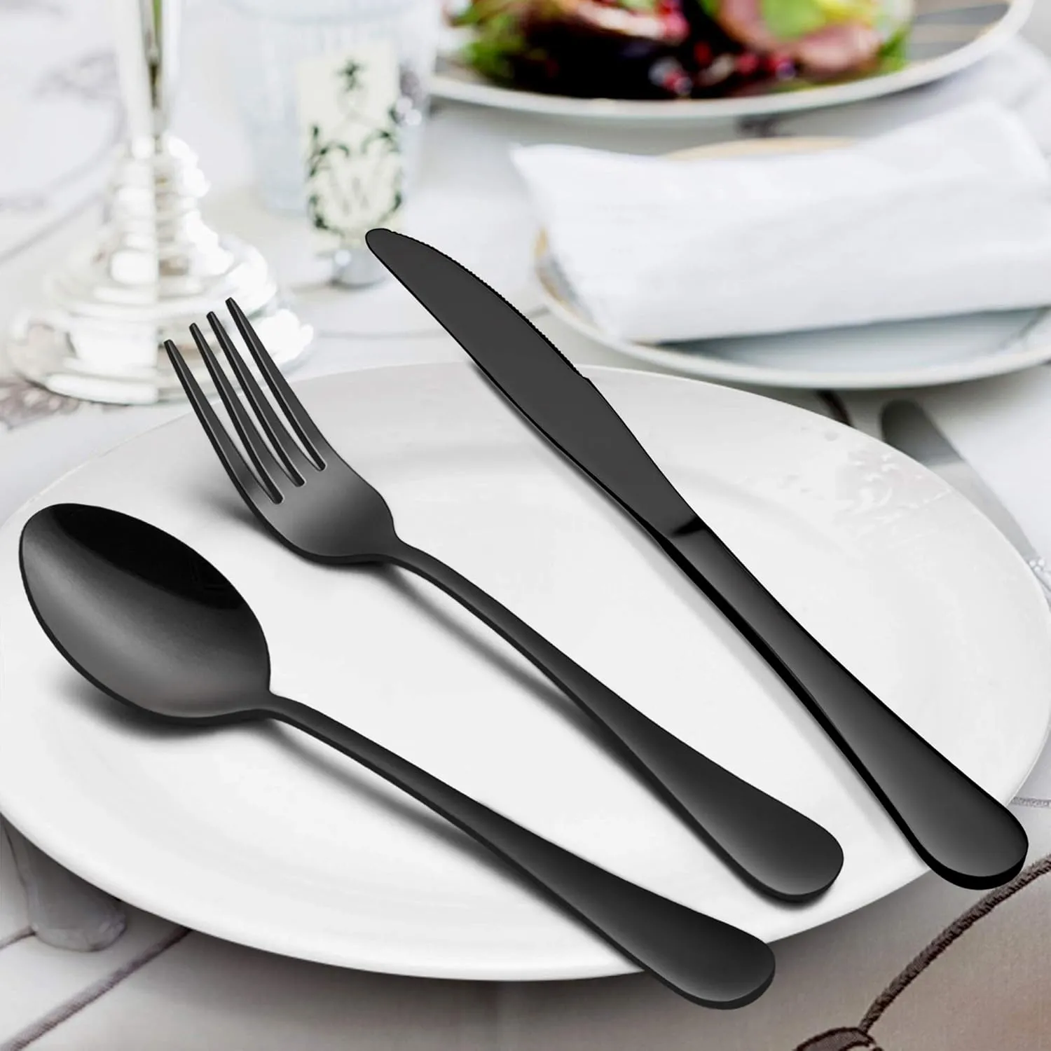 LIANYU 36-Piece Black Silverware Set with Serving Utensils, Stainless Steel Black Silverware Flatware Set for 6, Cutlery Tableware Includes Forks Spoons Knives, Mirror Polished, Dishwasher Safe