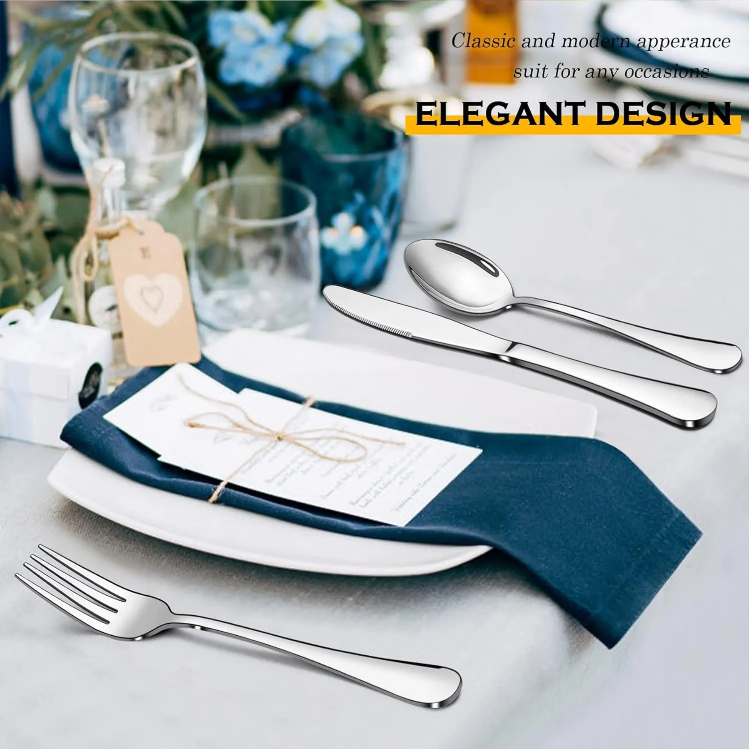 LIANYU 46-Piece Silverware Flatware Set for 8, Plus Serving Utensils, Stainless Steel Cutlery Tableware, Includes Fork Spoon Knife, Mirror Polished, Dishwasher Safe