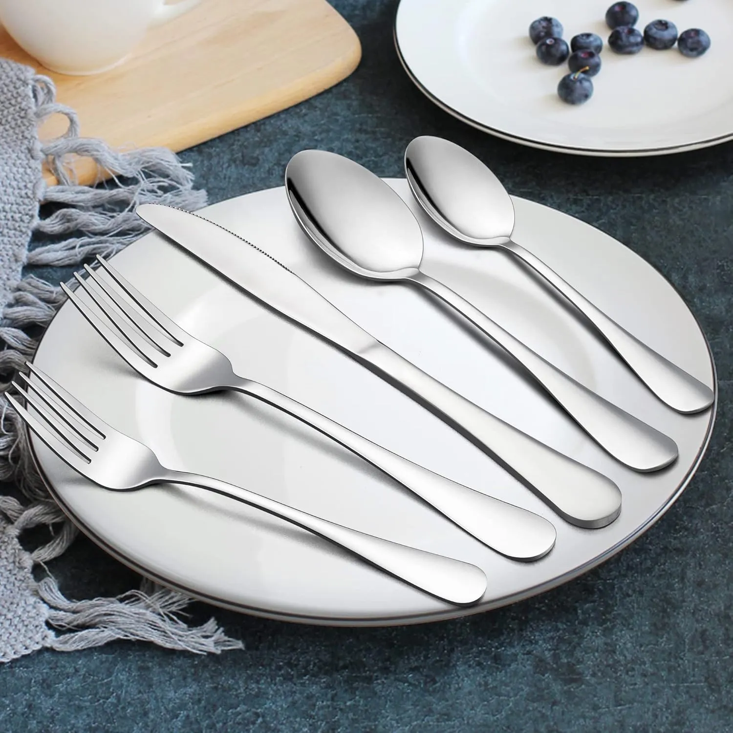 LIANYU 46-Piece Silverware Flatware Set for 8, Plus Serving Utensils, Stainless Steel Cutlery Tableware, Includes Fork Spoon Knife, Mirror Polished, Dishwasher Safe