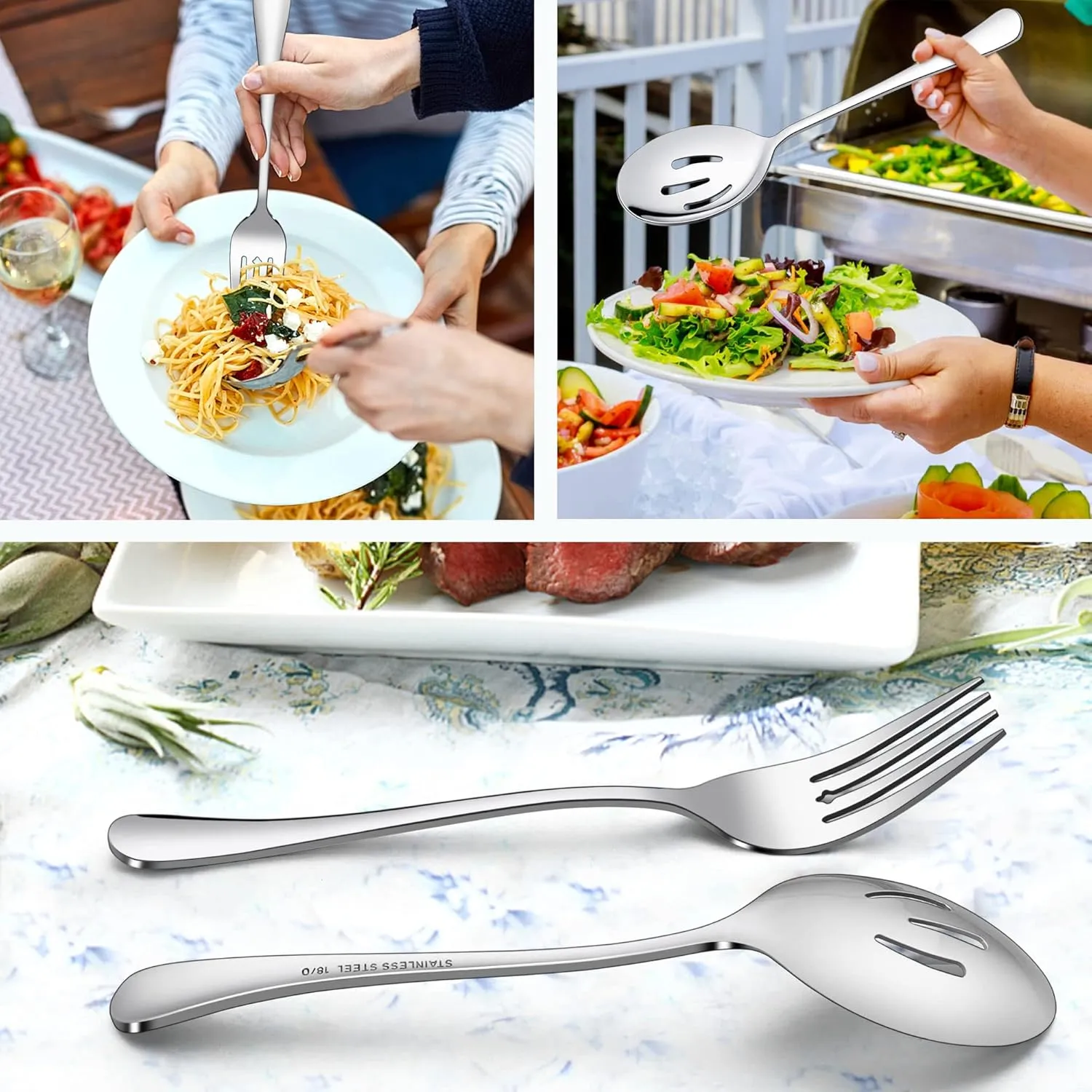 LIANYU 46-Piece Silverware Flatware Set for 8, Plus Serving Utensils, Stainless Steel Cutlery Tableware, Includes Fork Spoon Knife, Mirror Polished, Dishwasher Safe