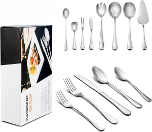 LIANYU 68-Piece Flatware Silverware Set Service for 12, Stainless Steel Cutlery Set with Serving Utensils, Mirror Polished, Dishwasher Safe