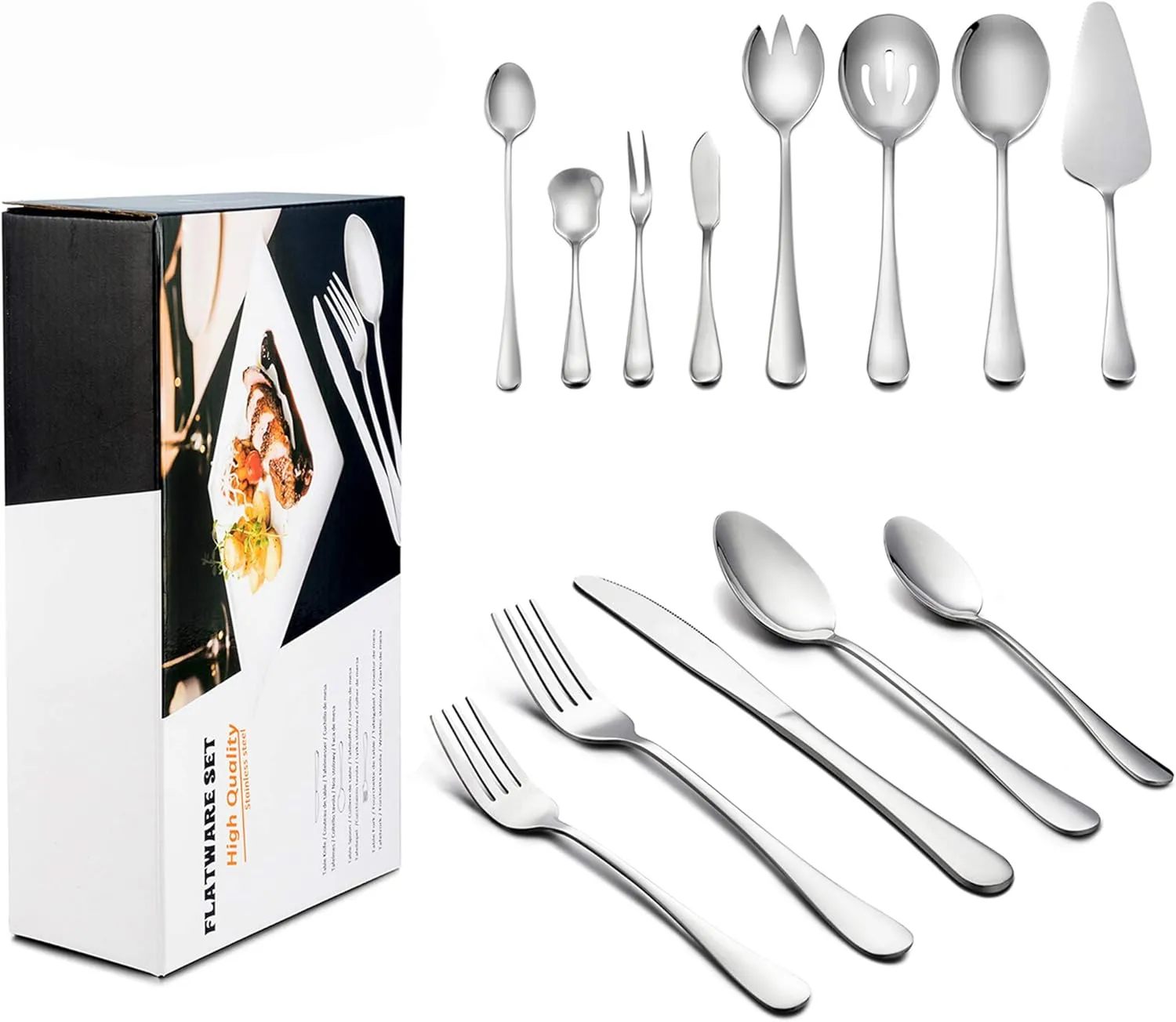LIANYU 68-Piece Flatware Silverware Set Service for 12, Stainless Steel Cutlery Set with Serving Utensils, Mirror Polished, Dishwasher Safe