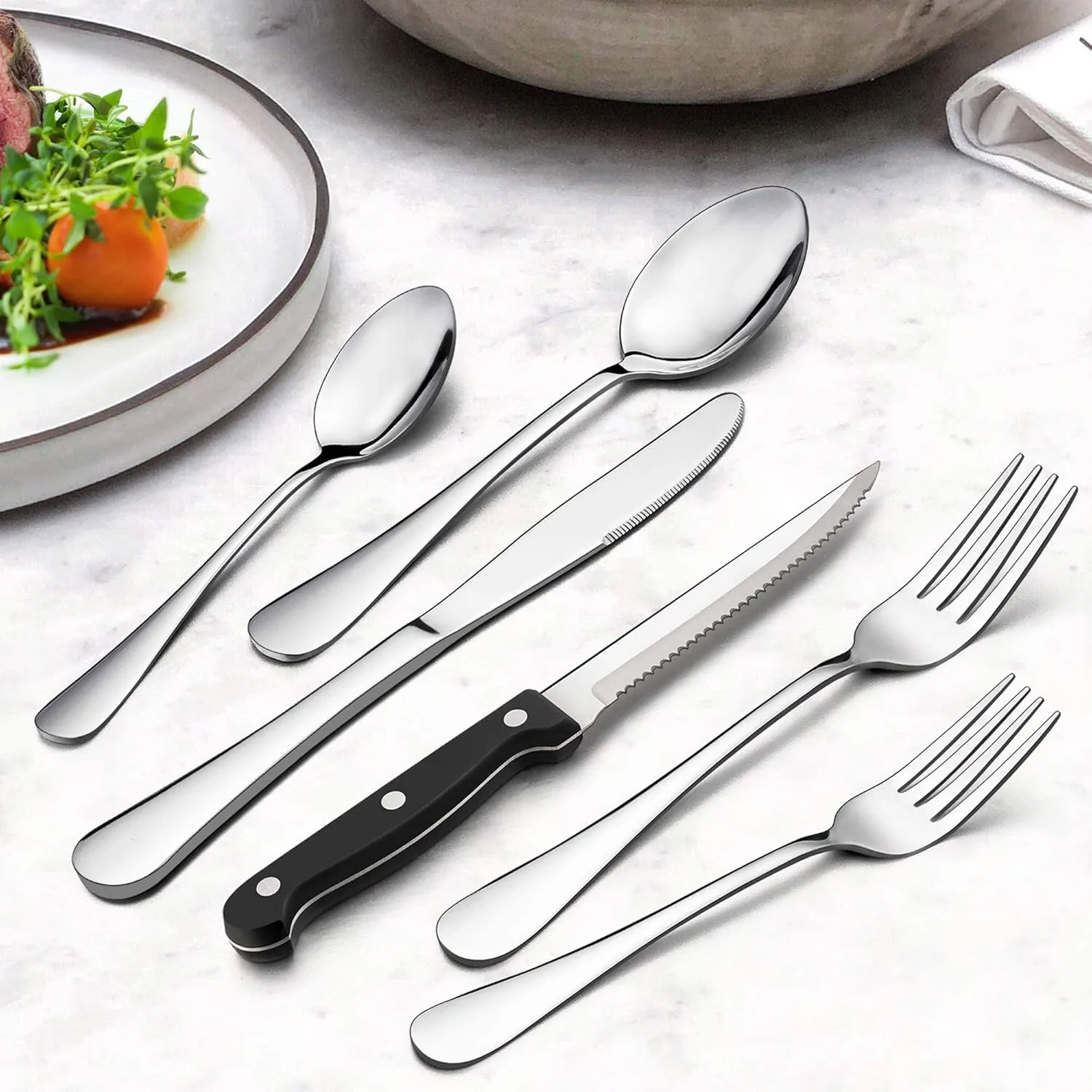 LIANYU 72-Piece Silverware Set with Steak Knives, Stainless Steel Flatware Cutlery Set for 12, Fancy Eating Utensils Tableware, Dishwasher Safe, Mirror Finish