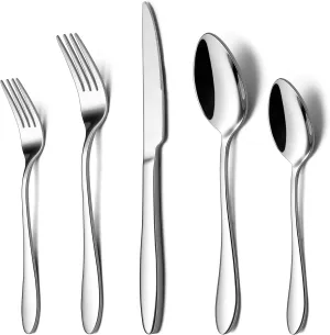 LIANYU Silverware Flatware Set for 8, 40 Piece Stainless Steel Home Kitchen Restaurant Tableware Cutlery Set, Include Forks Spoons Knives, Mirror Finish, Dishwasher Safe