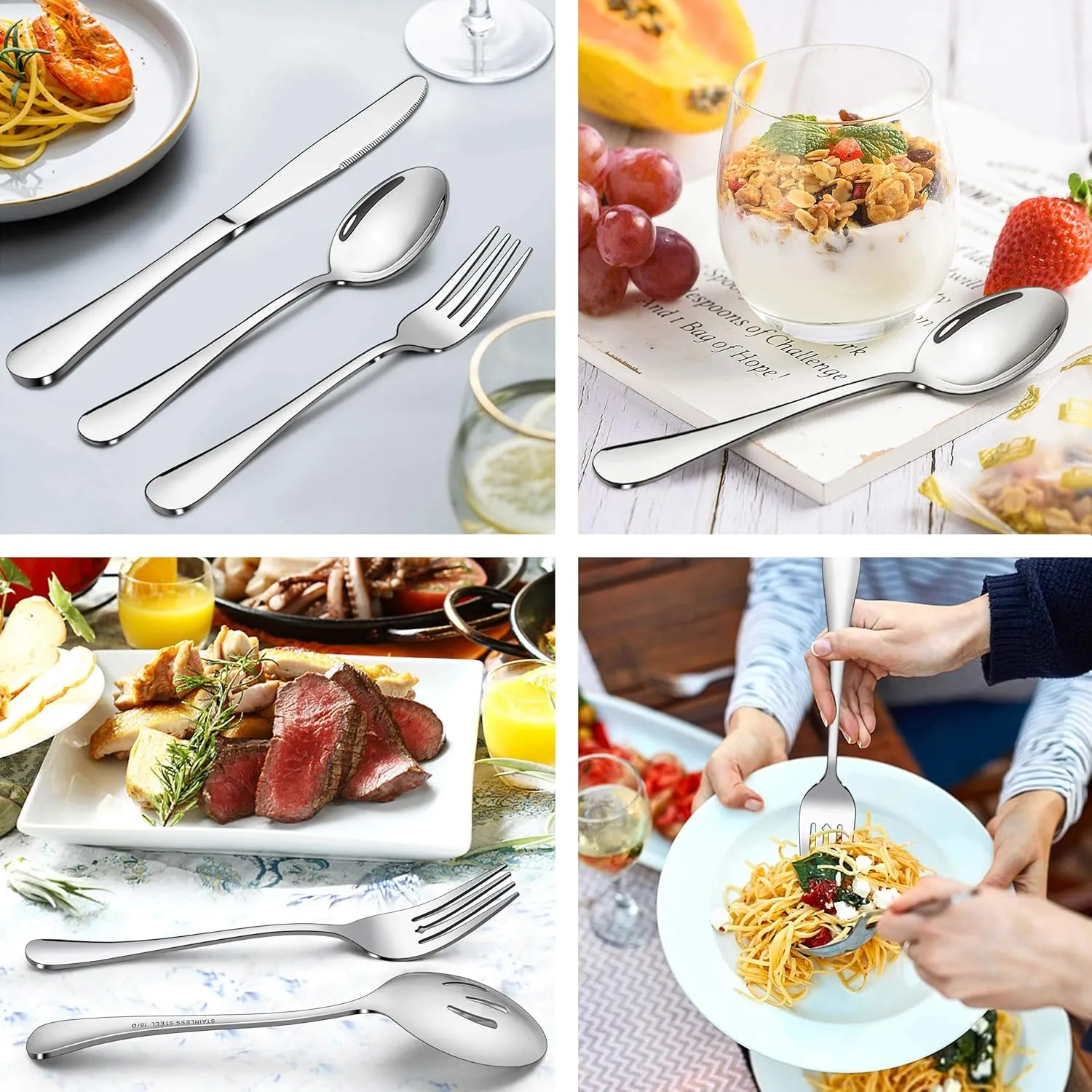LIANYU Silverware Set, 23-Piece Flatware Set with Serving Utensils, Stainless Steel Cutlery Service for 4, Modern Tableware Includes Fork Spoon Knife, Mirror Polished, Dishwasher Safe