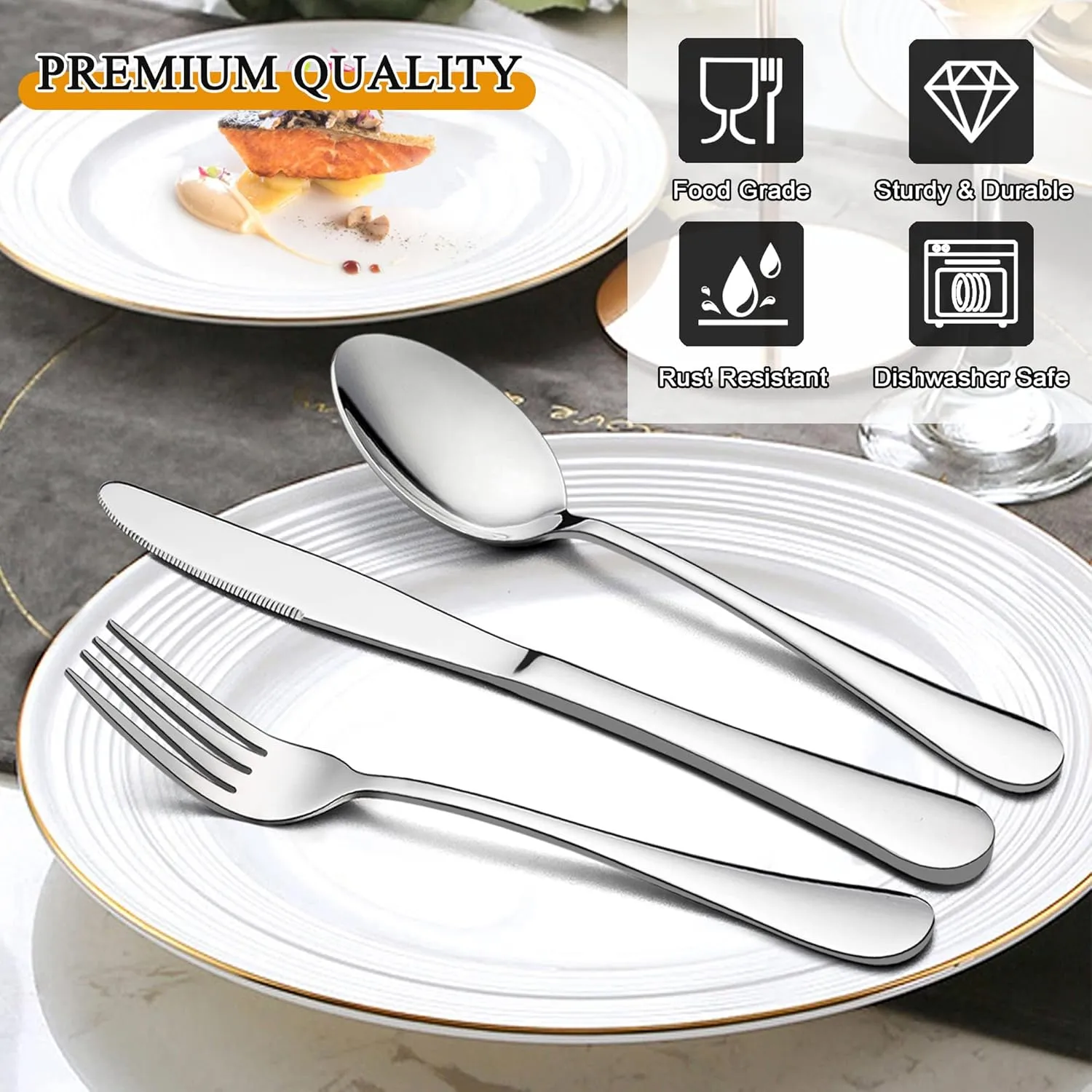 LIANYU Silverware Set, 23-Piece Flatware Set with Serving Utensils, Stainless Steel Cutlery Service for 4, Modern Tableware Includes Fork Spoon Knife, Mirror Polished, Dishwasher Safe