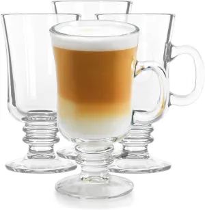 Libbey Irish Coffee Glasses , Elegant Raised Rim Latte Mugs , Dishwasher Safe Glass Irish Coffee Mugs Set of 4 for Milkshakes, Smoothies and More