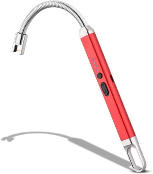 Lighter Electric Candle Lighter Birthday Women's Day Gifts for Women Mom Wife Men, Long Electronic Rechargeable USB Lighter Arc Windproof Flameless Lighters for Candle Camping BBQ (Red)