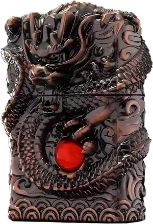 Lighters Carving Dragon Vintage Trench Lighter Reusable Antique Kerosene Grinding Wheel Lighter for Collection-Decorative-Gift-Present (Bronze)