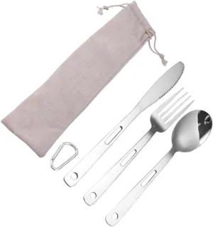 Lightweight Camping Tableware Stainless Steel Forks Spoons Set Portable Cutlery for Hiking Travel Bbq