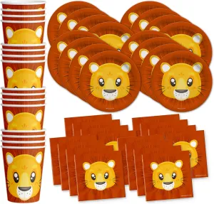 Lion Birthday Party Supplies Set - King of The Jungle - Jungle Animal Party Supplies - Zoo Animal Party Supplies - Safari Lion Animal Party | Tableware Includes Plates, Napkins and Cups | Kit for 16