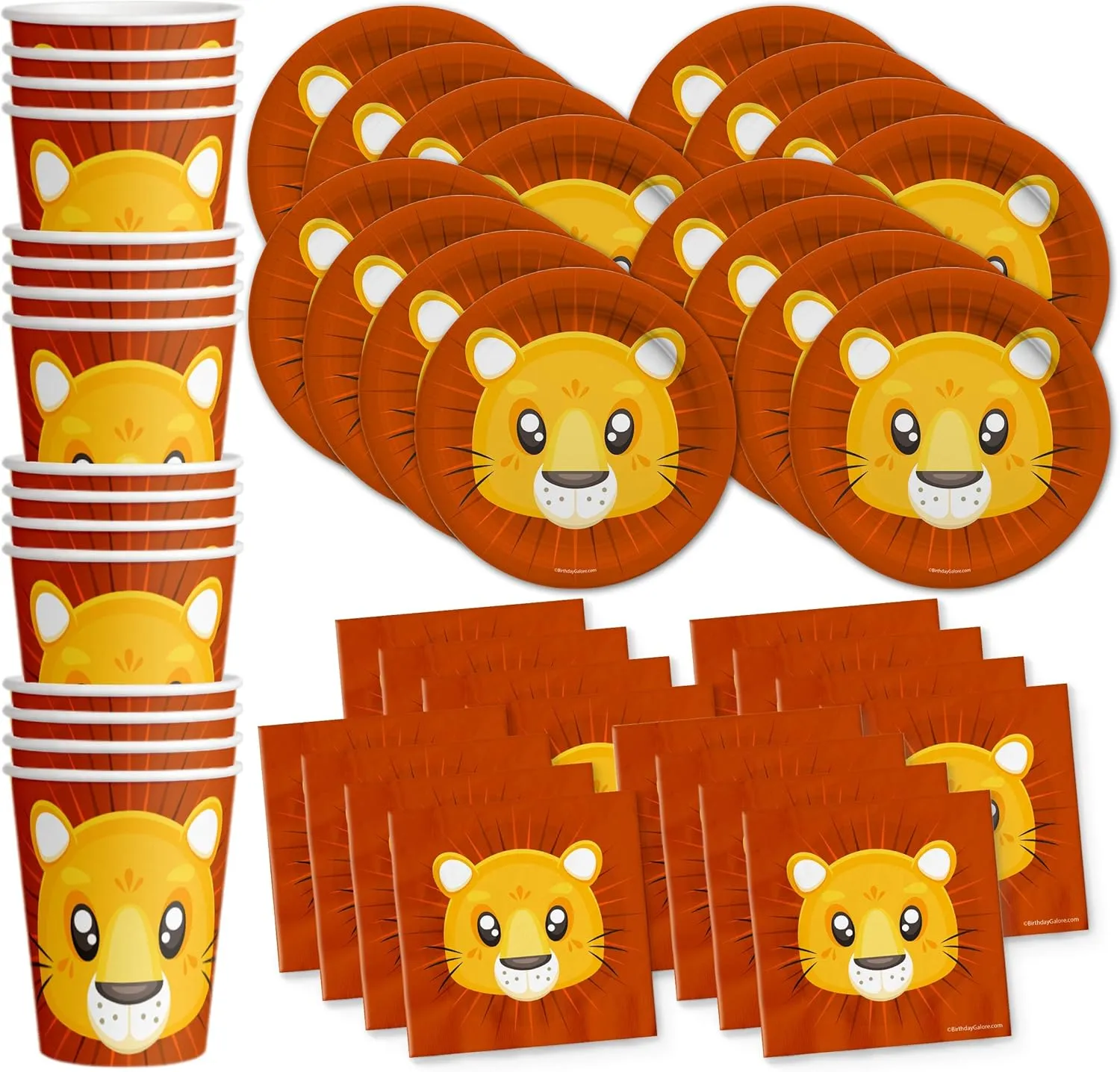 Lion Birthday Party Supplies Set - King of The Jungle - Jungle Animal Party Supplies - Zoo Animal Party Supplies - Safari Lion Animal Party | Tableware Includes Plates, Napkins and Cups | Kit for 16