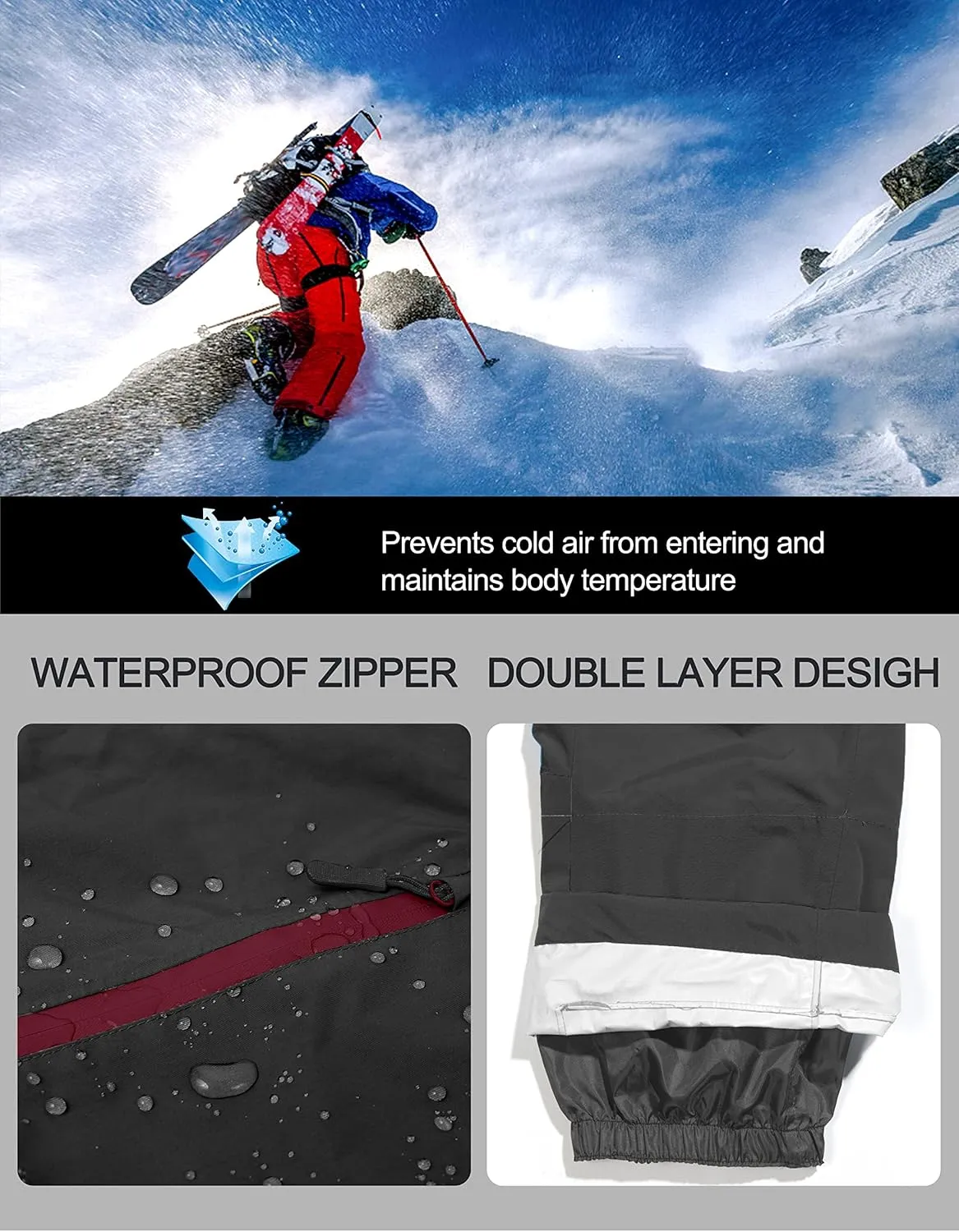 Little Donkey Andy Women's Waterproof Snow Ski Bib Pants Winter Snowboard Overalls Ripstop Snowpants for Fishing Outdoor