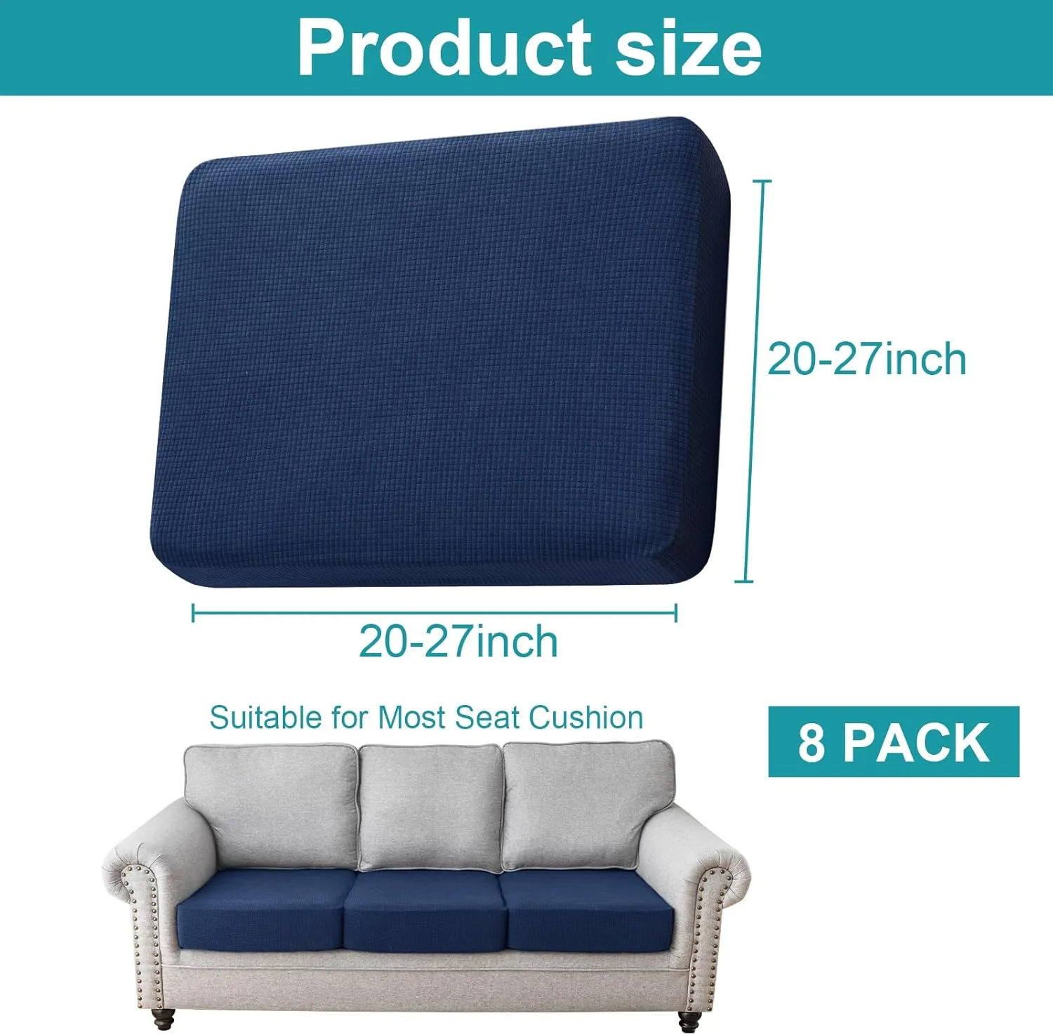 LiveGo Patio Sofa Cushion Cover Outdoor Waterproof Cushion Cover Replacement Patio Furniture Cushions Couch Slipcovers Chair Seat Cover Soft Flexibility Protector (2, Navy Blue)