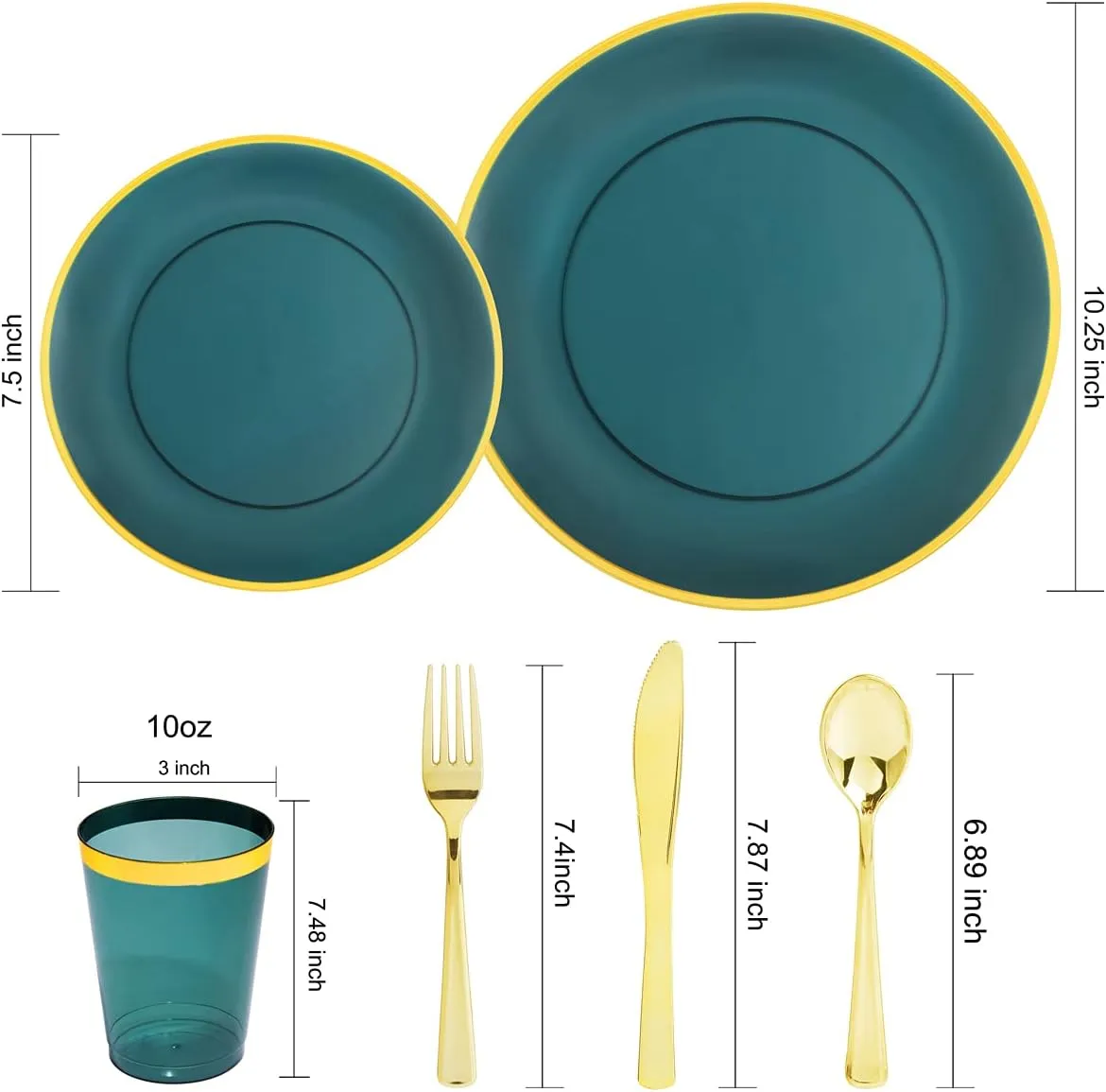 LIYH 180 Pcs Clear and Green Gold Plastic Plates - Emerald Green Disposable Plastic Dinnerware Sets, Include Dishes, Tableware, Cups for Party & Wedding 30 Guests