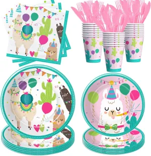 Llama Party Decorations Tableware, Llama Birthday Party Supplies, Paper Plate, Cup, Napkin, Disposable Cutlery, Mexican Alpaca Cactus Theme Birthday Baby Shower Decorations Dinnerware, Serve 24