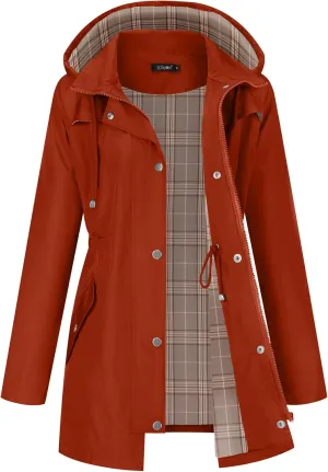 LOMON Women Waterproof Outdoor Hiking Raincoat Women Lined Rain Jacket Lightweight Hooded Jackets Trench Coats