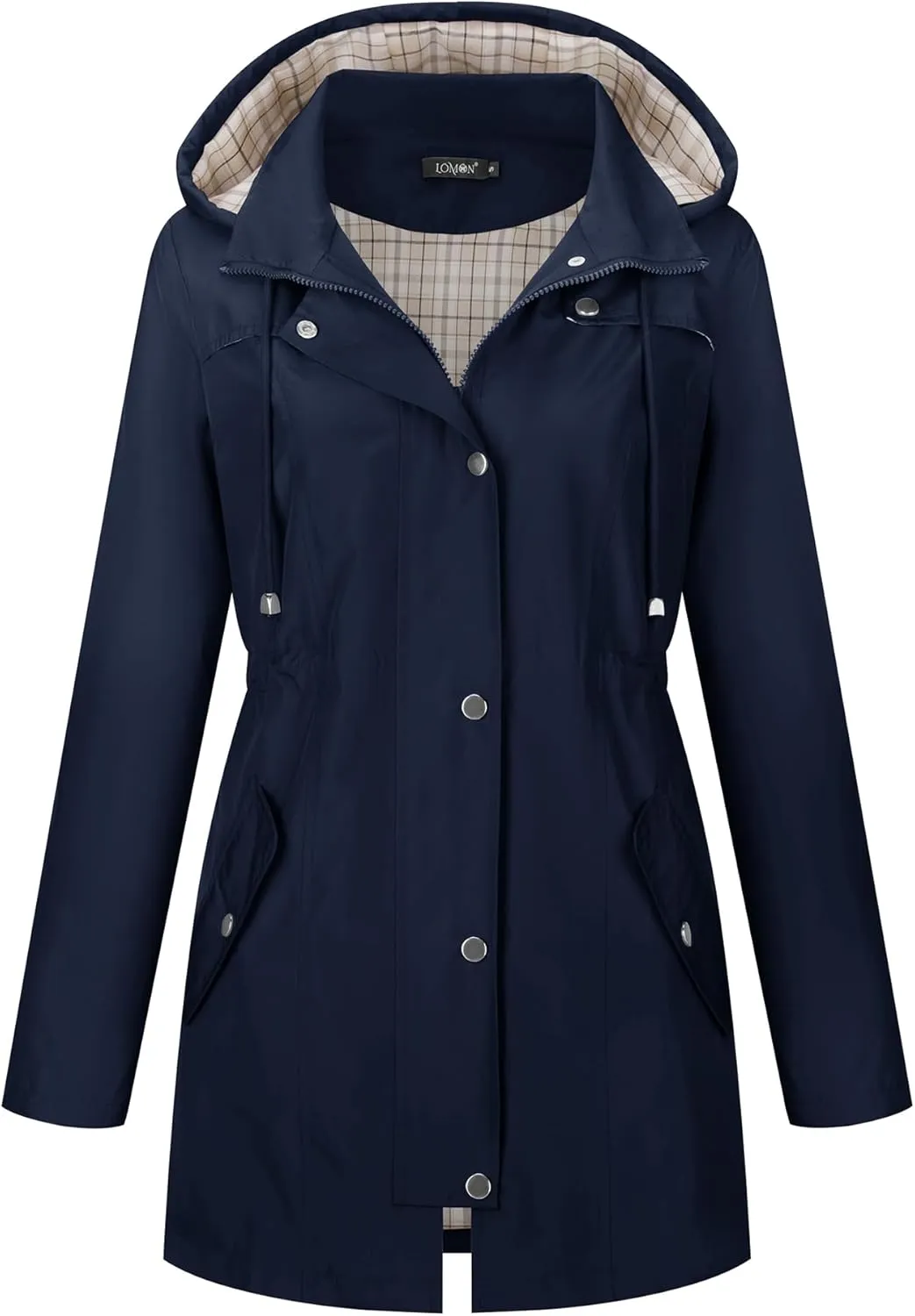 LOMON Women Waterproof Outdoor Hiking Raincoat Women Lined Rain Jacket Lightweight Hooded Jackets Trench Coats