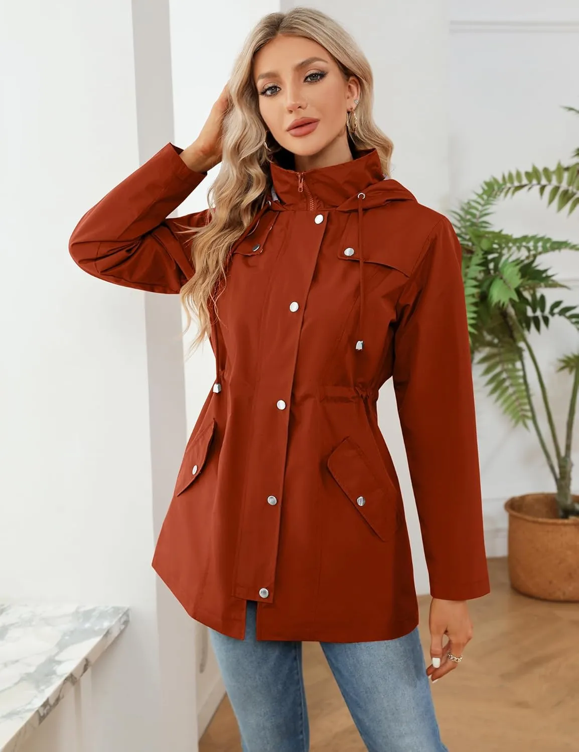 LOMON Women Waterproof Outdoor Hiking Raincoat Women Lined Rain Jacket Lightweight Hooded Jackets Trench Coats