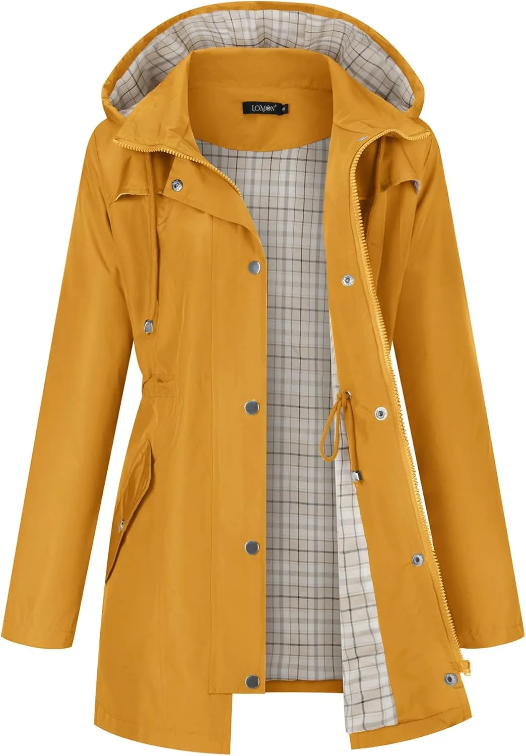 LOMON Women Waterproof Outdoor Hiking Raincoat Women Lined Rain Jacket Lightweight Hooded Jackets Trench Coats