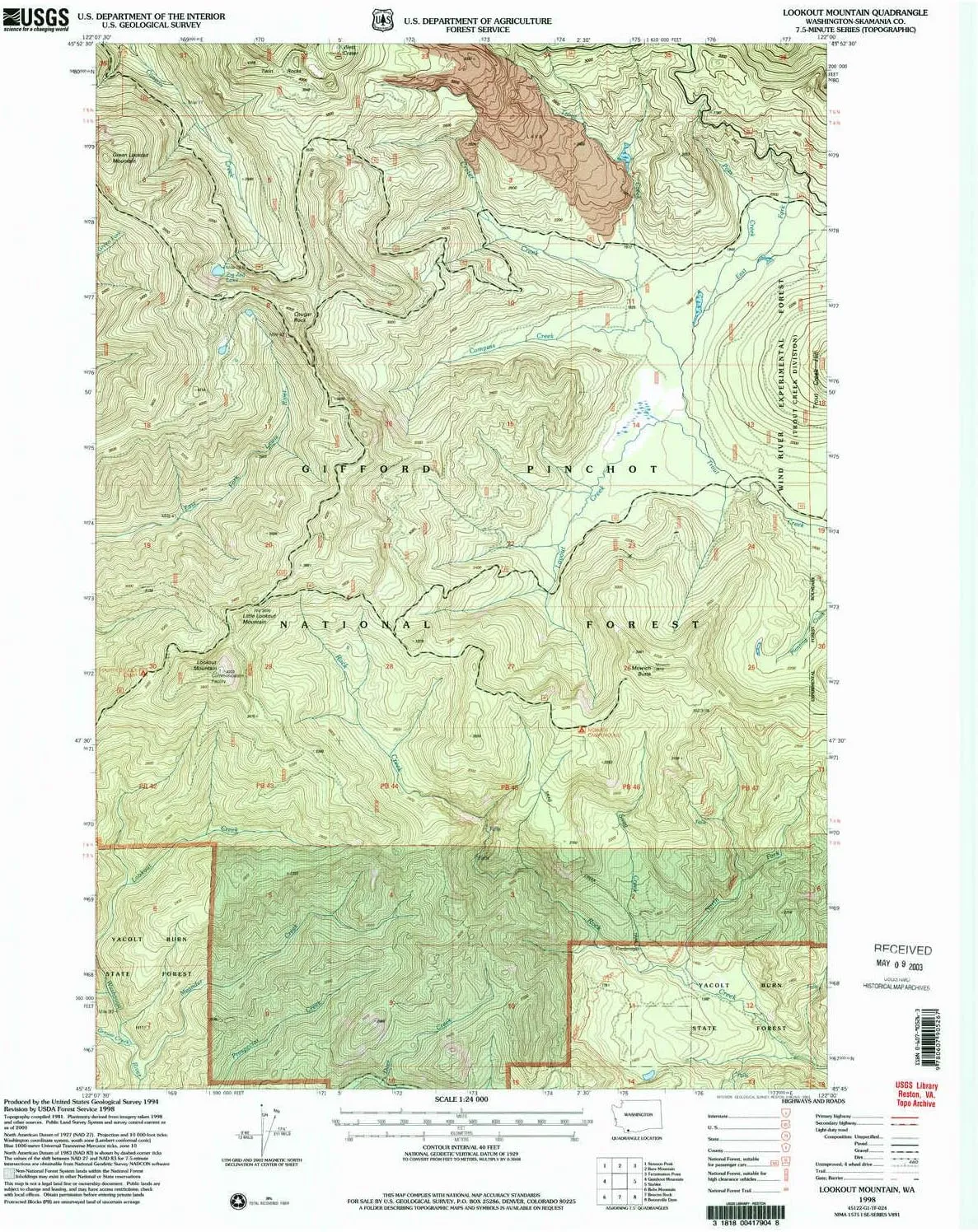 Lookout Mountain WA topo map, 1:24000 Scale, 7.5 X 7.5 Minute, Historical, 1998, Updated 2003, 27 x 22 in