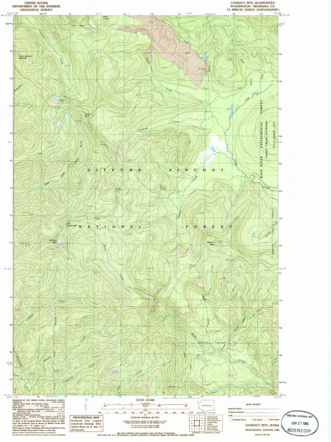 Lookout MTN WA topo map, 1:24000 Scale, 7.5 X 7.5 Minute, Historical, 1986, Updated 1986, 27 x 22 in