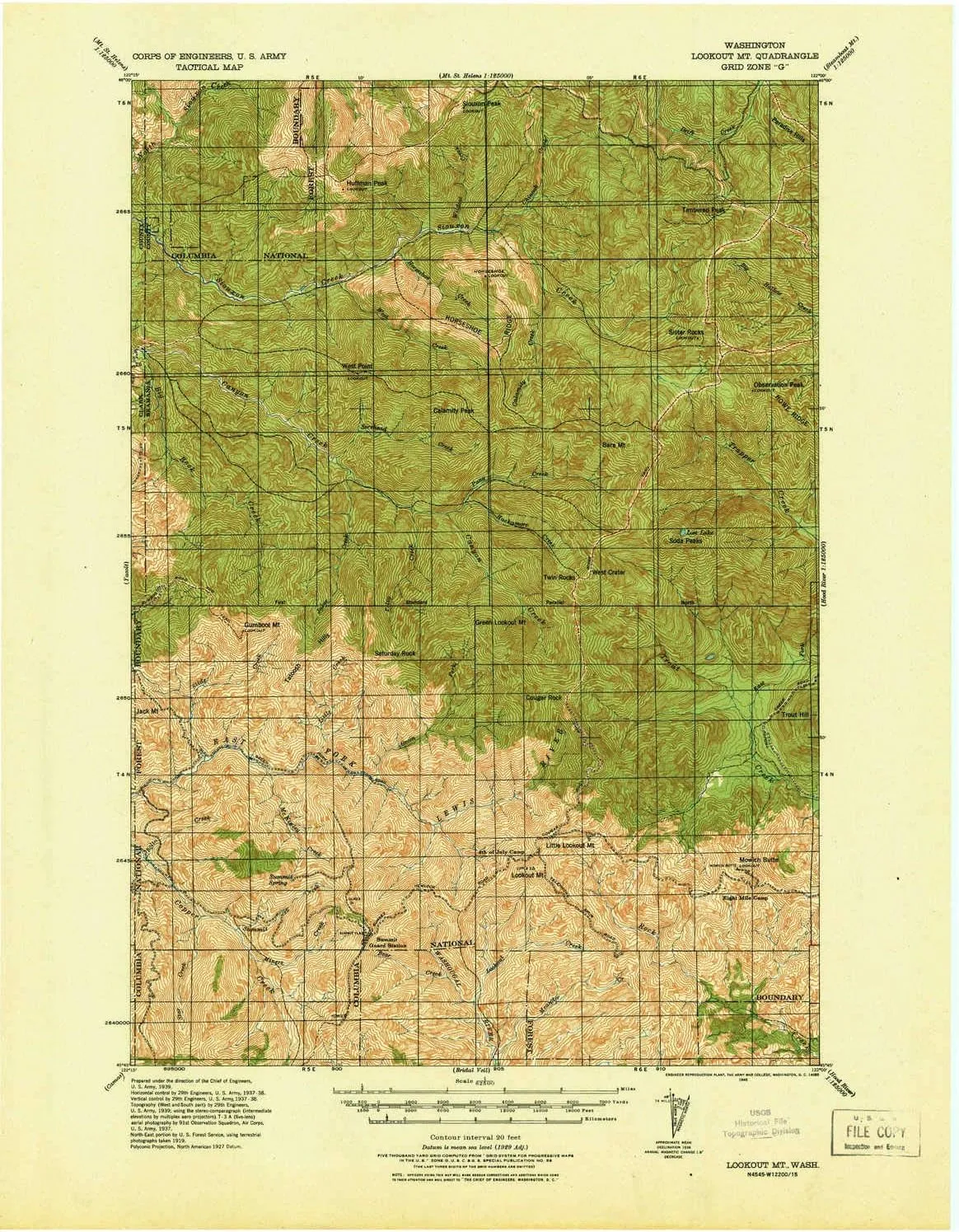 Lookout MTN WA topo map, 1:62500 Scale, 15 X 15 Minute, Historical, 1940, 22 x 17 in