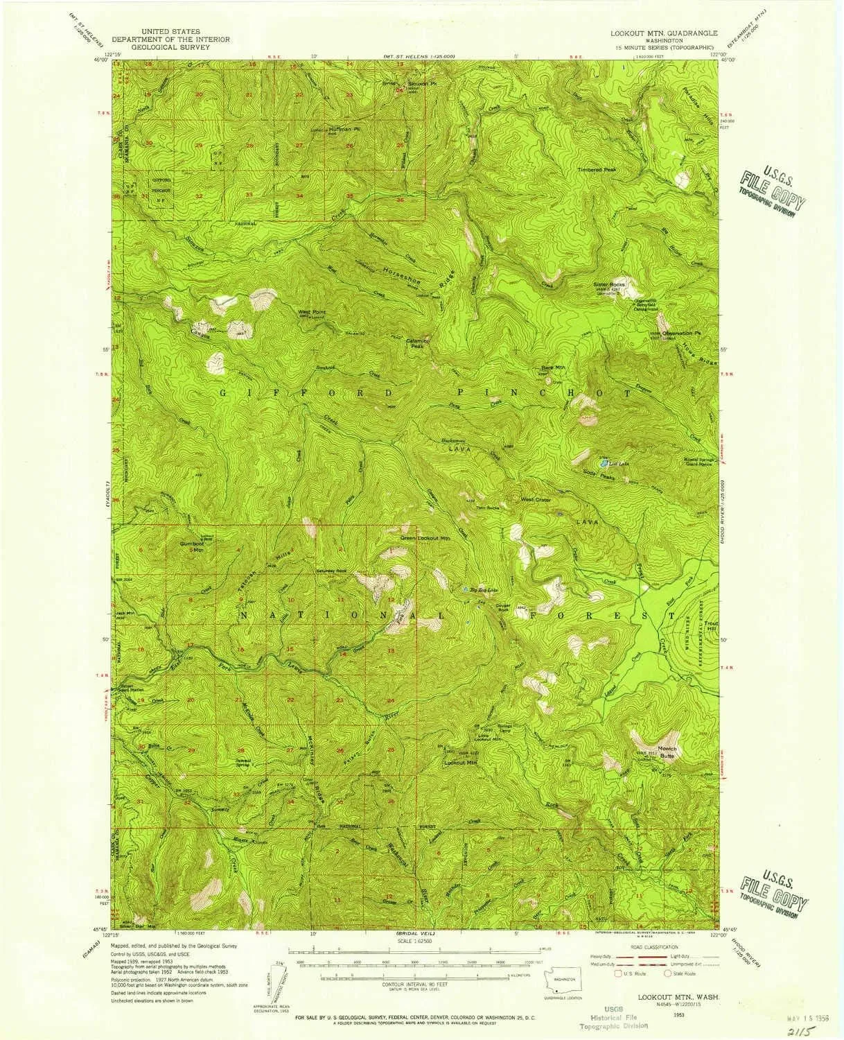 Lookout MTN WA topo map, 1:62500 Scale, 15 X 15 Minute, Historical, 1953, Updated 1956, 20.9 x 17 in