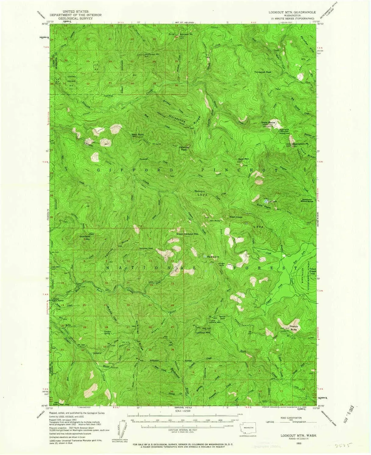 Lookout MTN WA topo map, 1:62500 Scale, 15 X 15 Minute, Historical, 1953, Updated 1963, 20.9 x 17 in